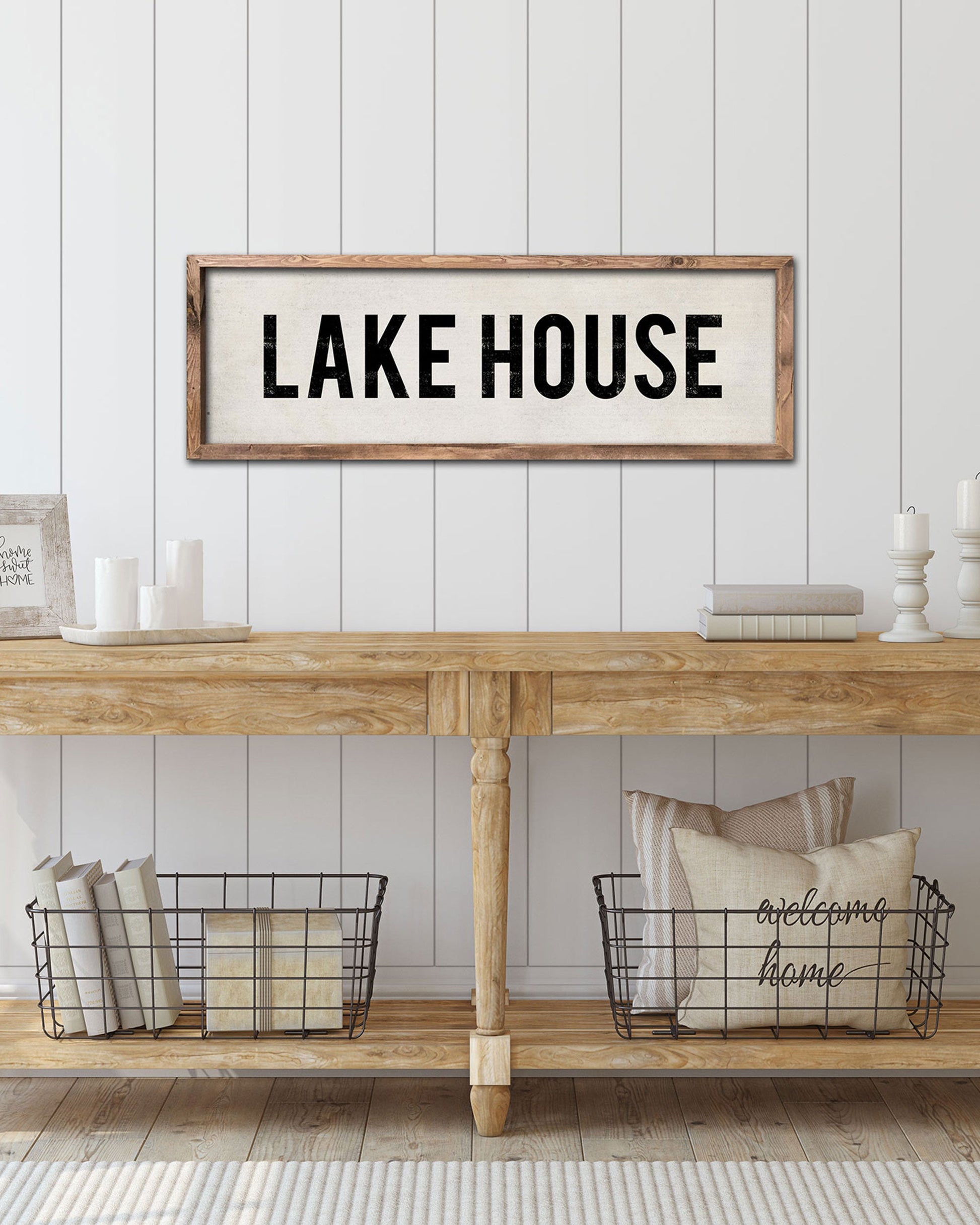 Vintage Lake House Sign with brown frame - Transit Design