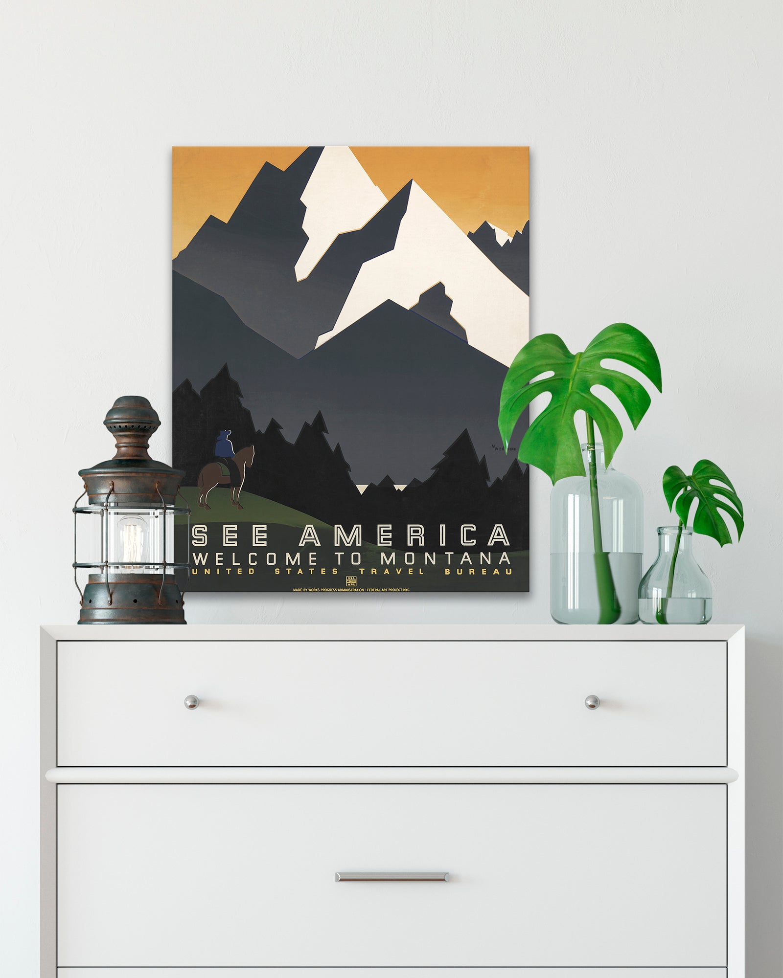 See America WPA Poster art for bedroom - Montana Mountains - Transit Design