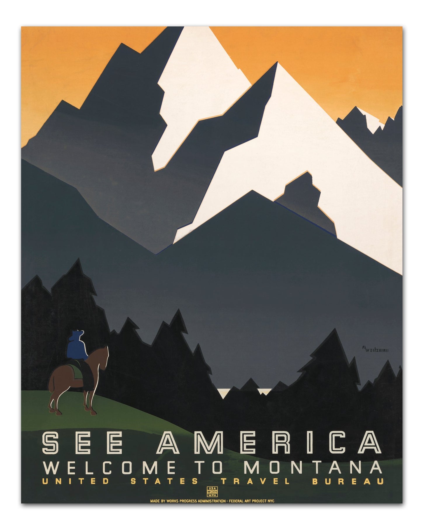 See America WPA Poster - Montana Mountains - Transit Design
