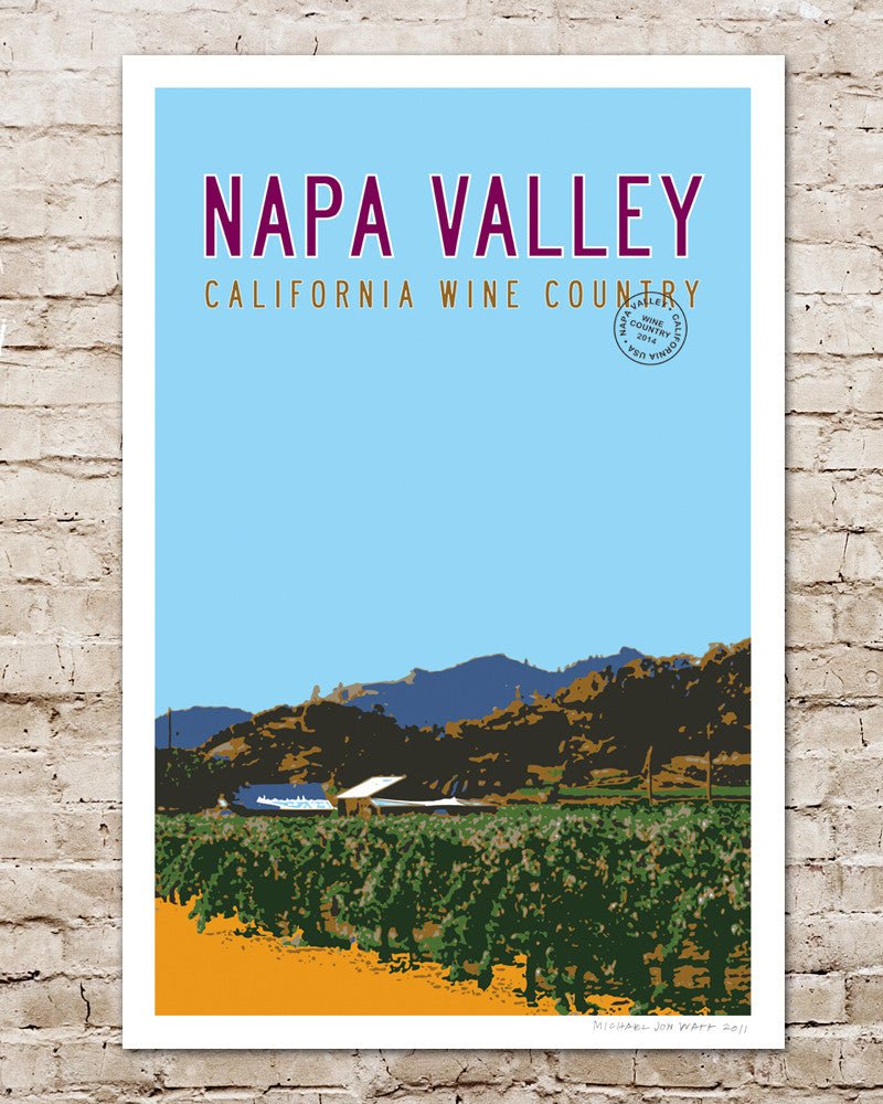 Vintage Napa Valley Travel Poster with vineyard - Transit Design