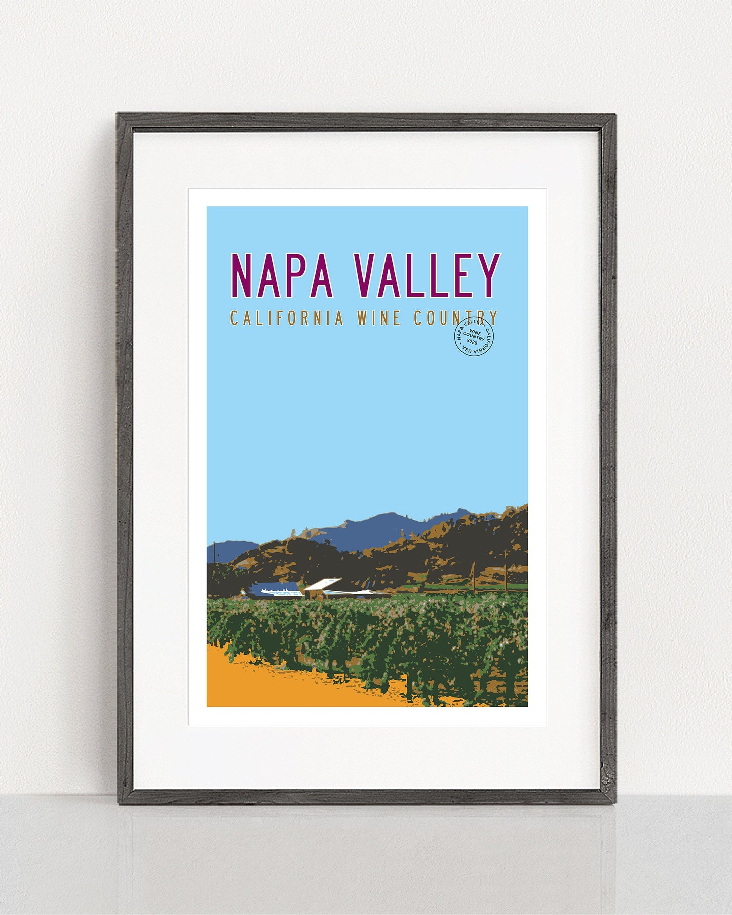 Vintage Napa Valley Poster with vineyard art - Transit Design
