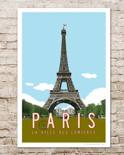 Vintage Paris Travel Poster art with Eiffel Tower - Transit Design