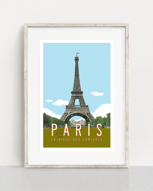 Framed Vintage Paris Travel Poster, Eiffel Tower Poster - Transit Design