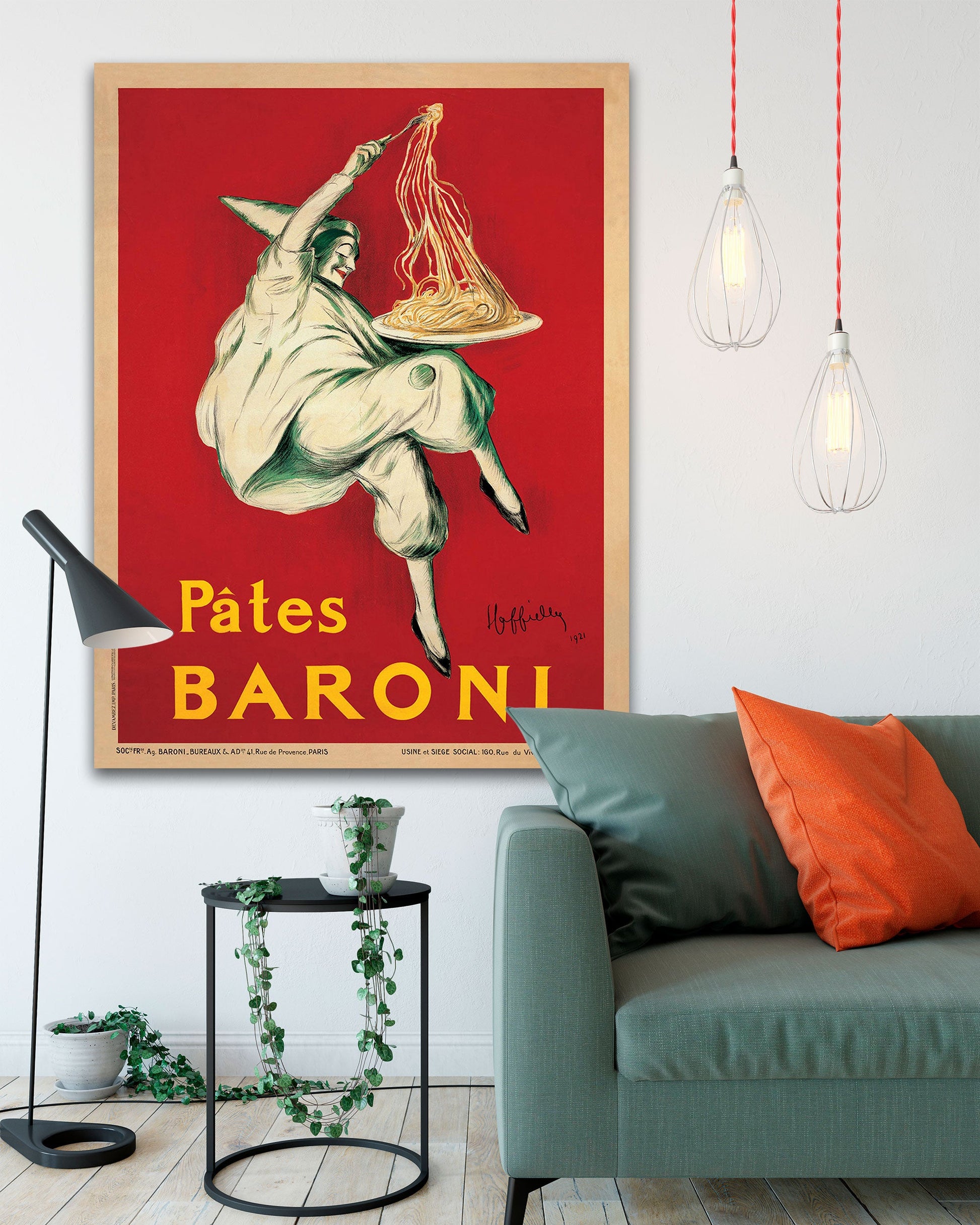 Vintage Pates Baroni Leonetto Cappiello Poster on Oversized Canvas and hanging in a living room - Transit Design 