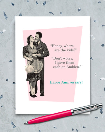 Where are the Kids Funny Anniversary Card, retro card with couple - Transit Design